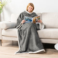 Manta con capucha clásica Sherpa, cálida, cómoda, usable, tipo capa, suave para el hogar, para ver la tele, de visón nube