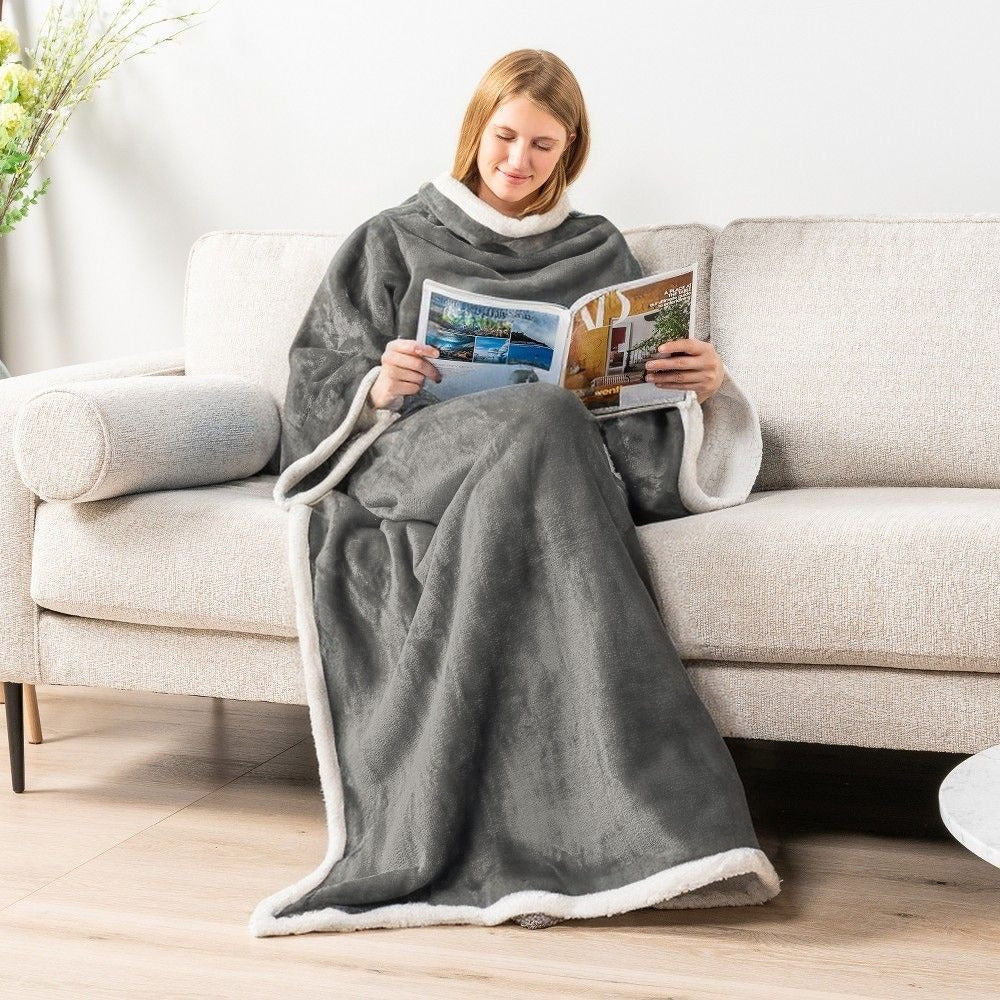 Couverture à Capuche Sherpa Classique Chaude Confortable Portable Cape Plaid Doux Maison Télévision Canapé Fourrure de Vison Nuage