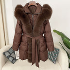 Hooded Down Jacket with Fox Fur Collar - view 20