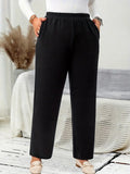 Plus-Size Straight-Leg Casual Trousers in Black - view 2