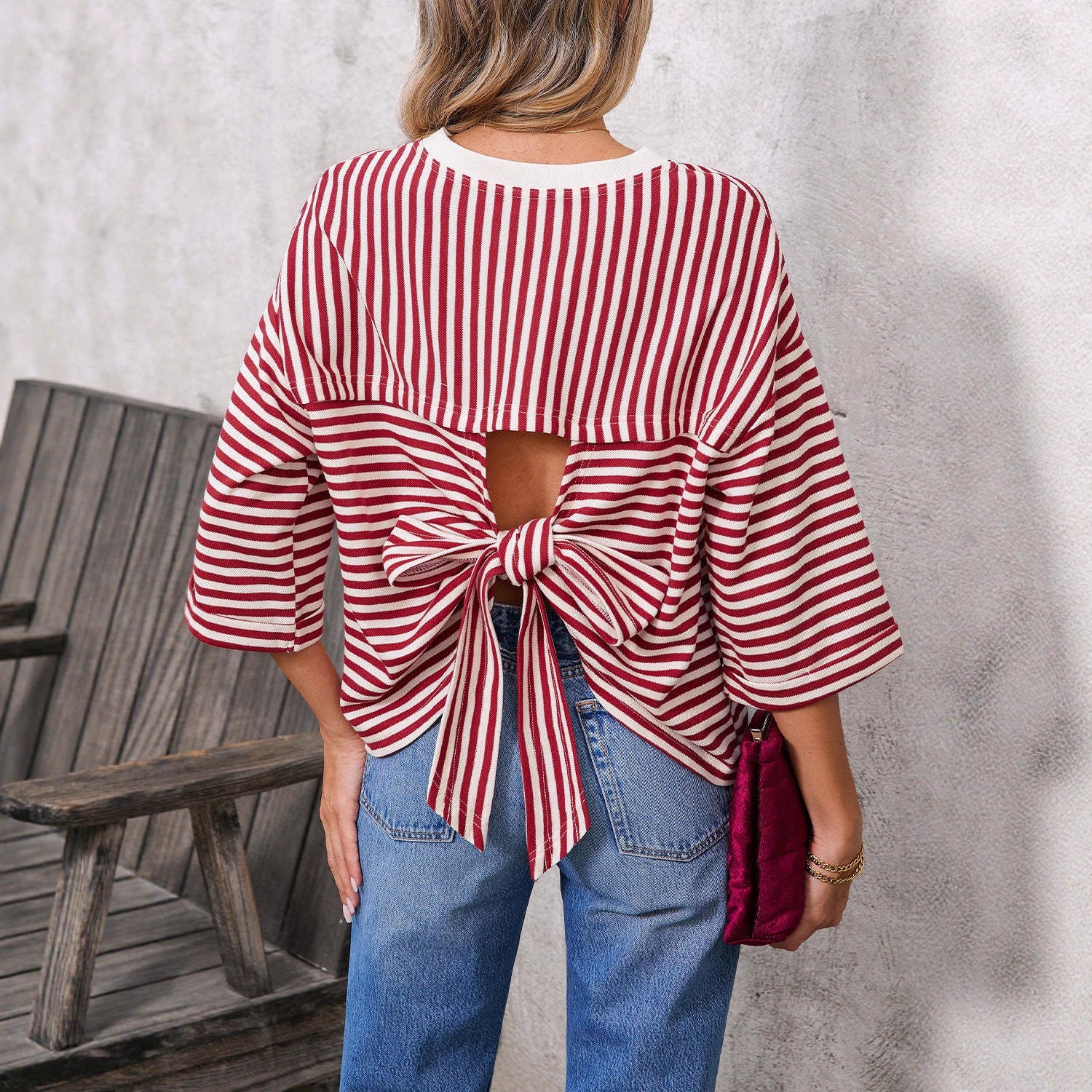 Striped Bow-Back Pullover Top