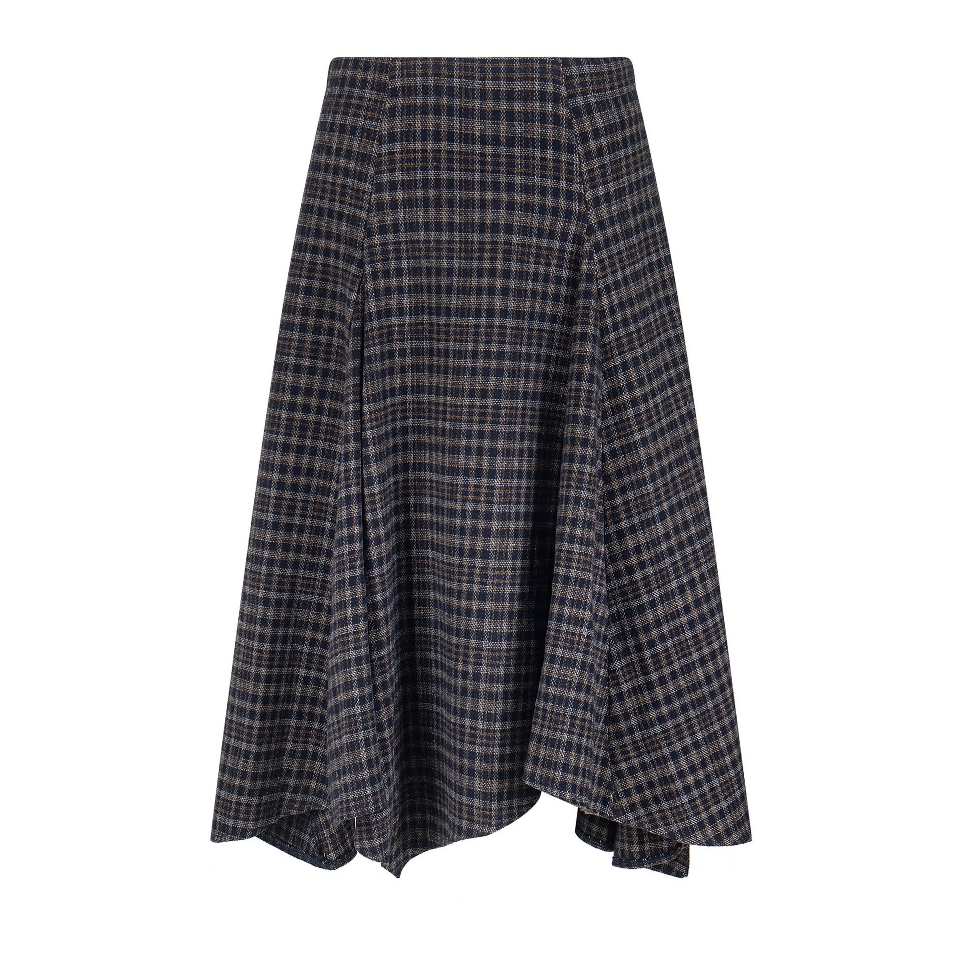 Wool-Blend Plaid A-Line Midi Skirt