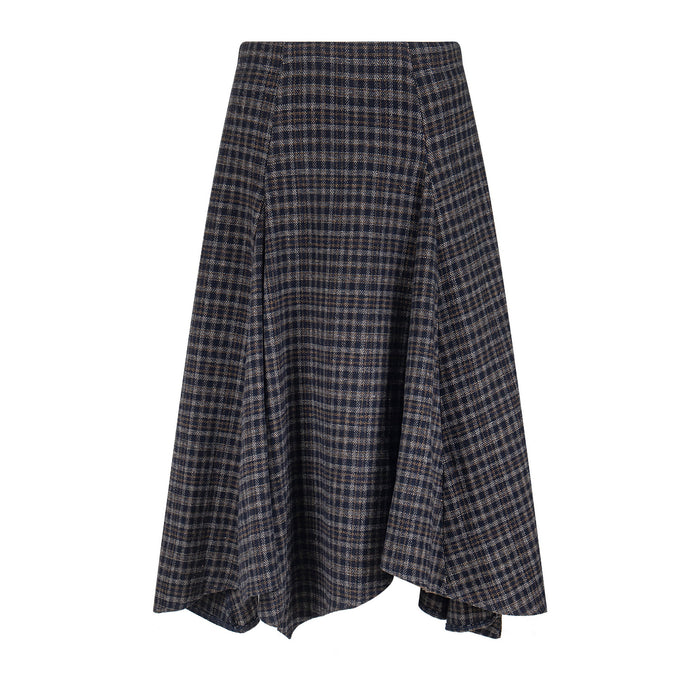 Wool-Blend Plaid A-Line Midi Skirt