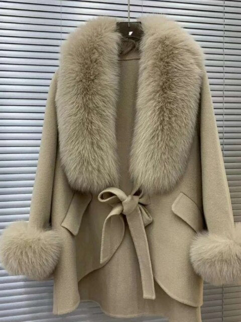 Fox-Fur Trim Wool-Blend Cape