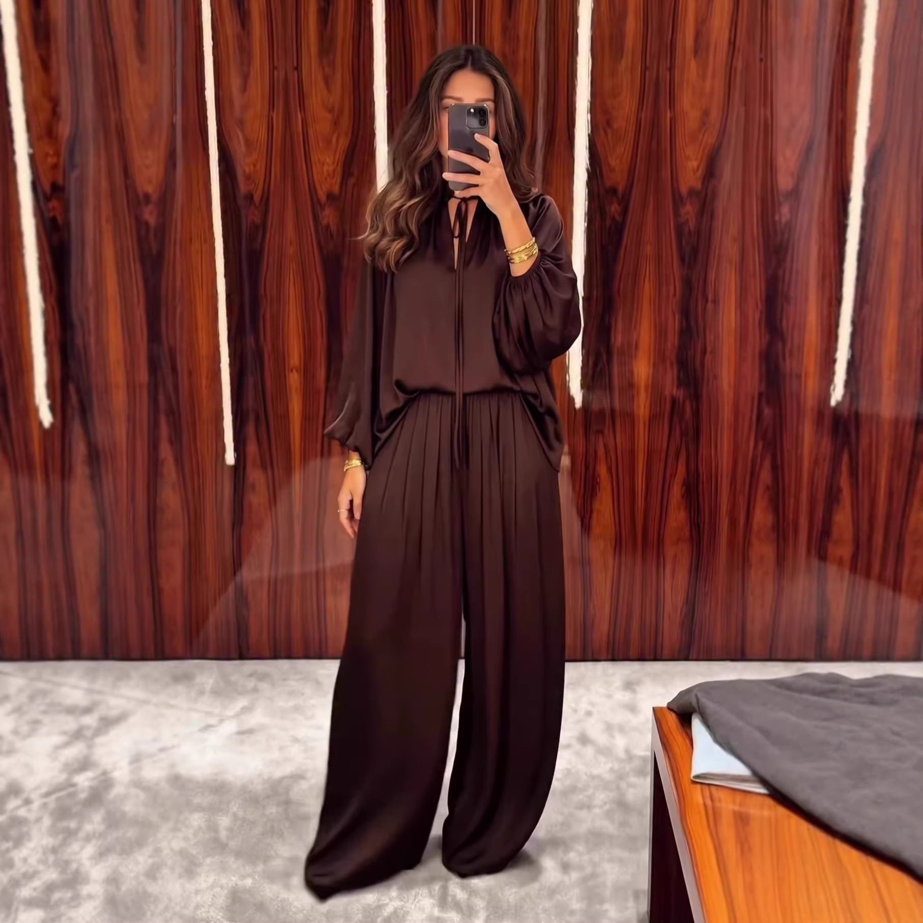 V-Neck Tie-Front Pants Set