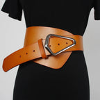 Asymmetric wide belt leather texture