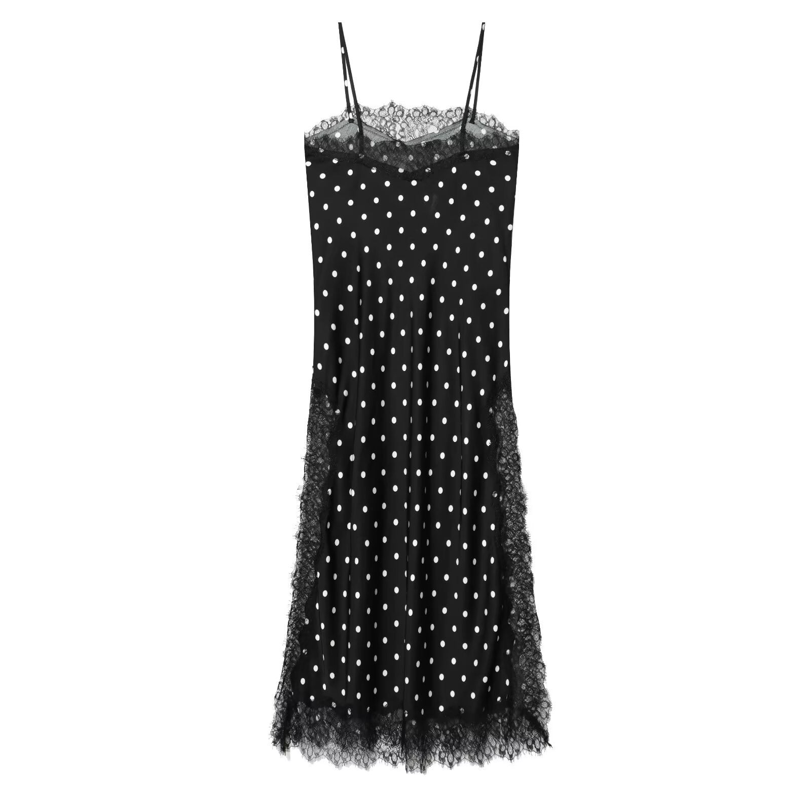 Falda larga de camisón de encaje vintage con lunares