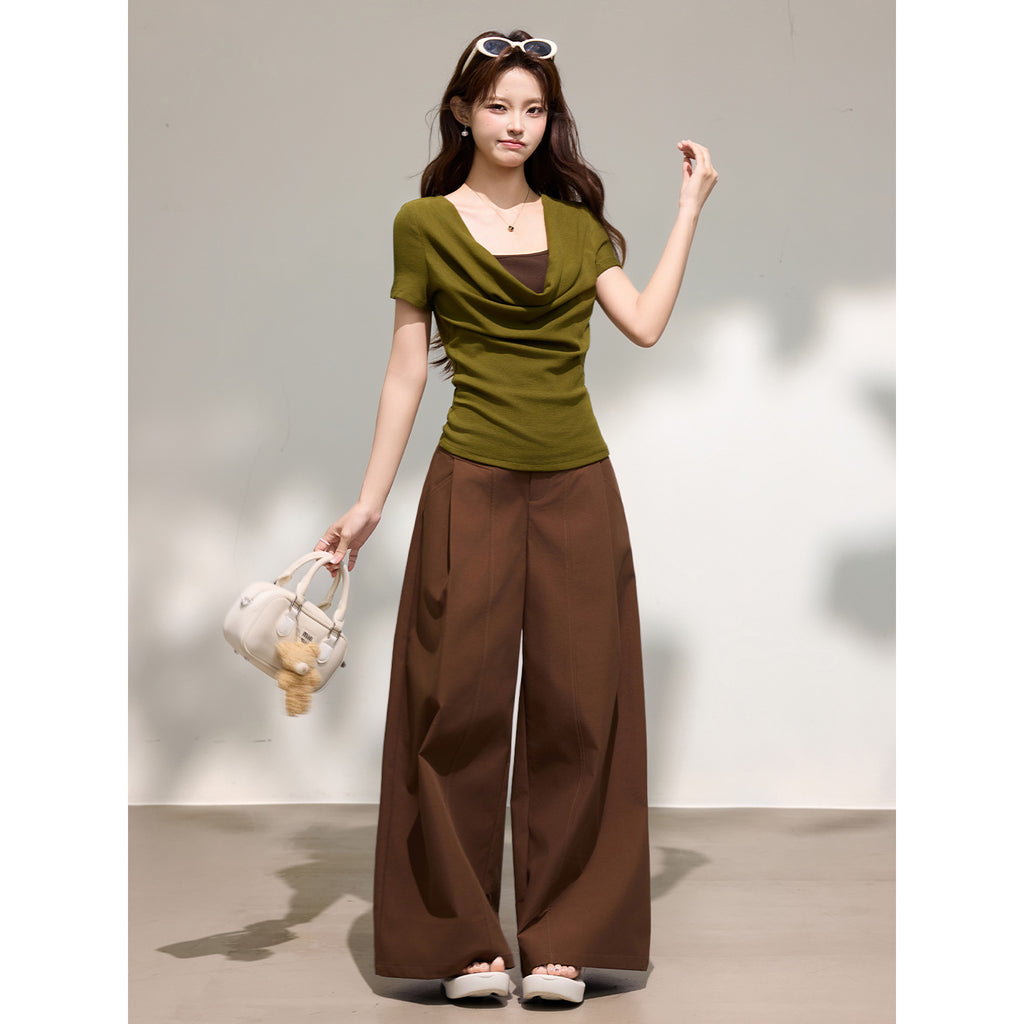 Layered Drape-Neck T-Shirt