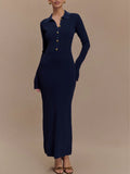 Button-Front Collared Knit Dress