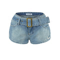 Belted High-Waist Denim Shorts
