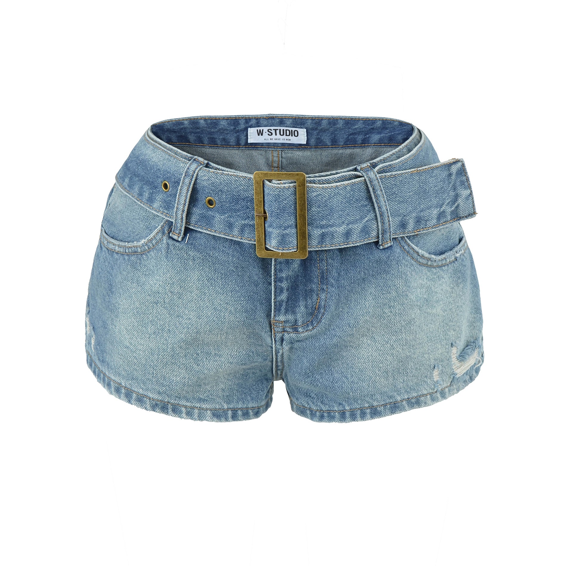 Belted High-Waist Denim Shorts