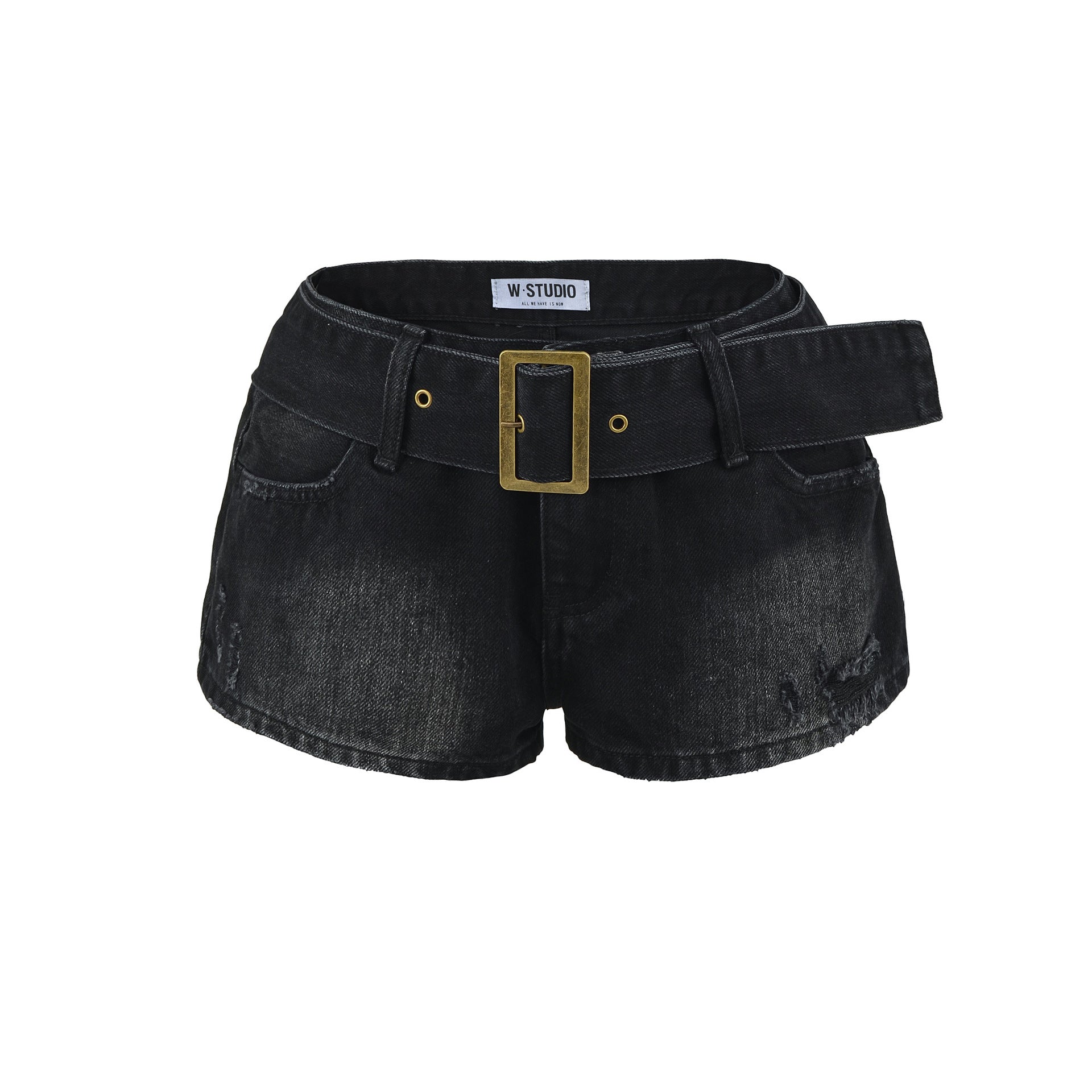 Belted High-Waist Denim Shorts
