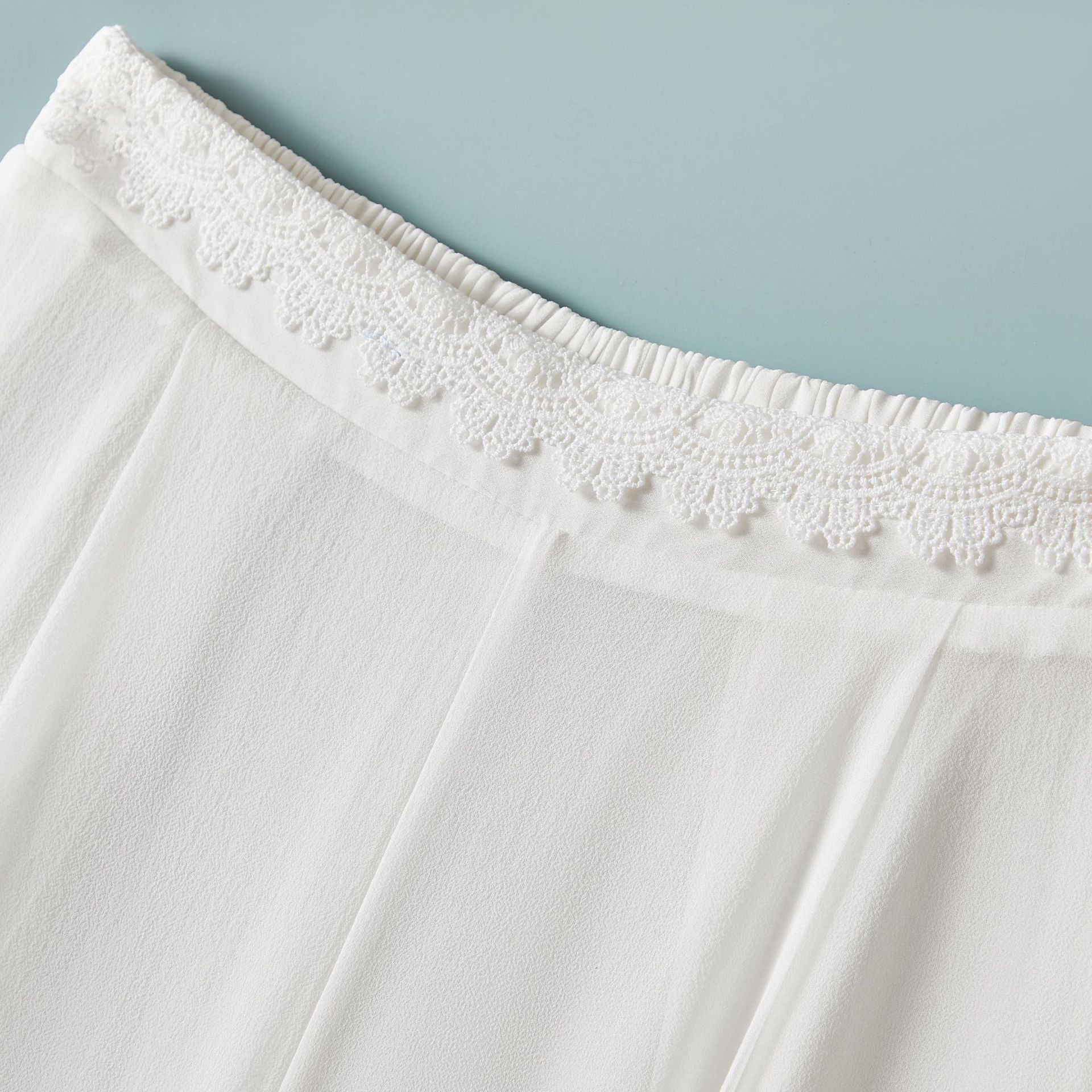 Silk-Blend Lace-Waist Wide-Leg Trousers