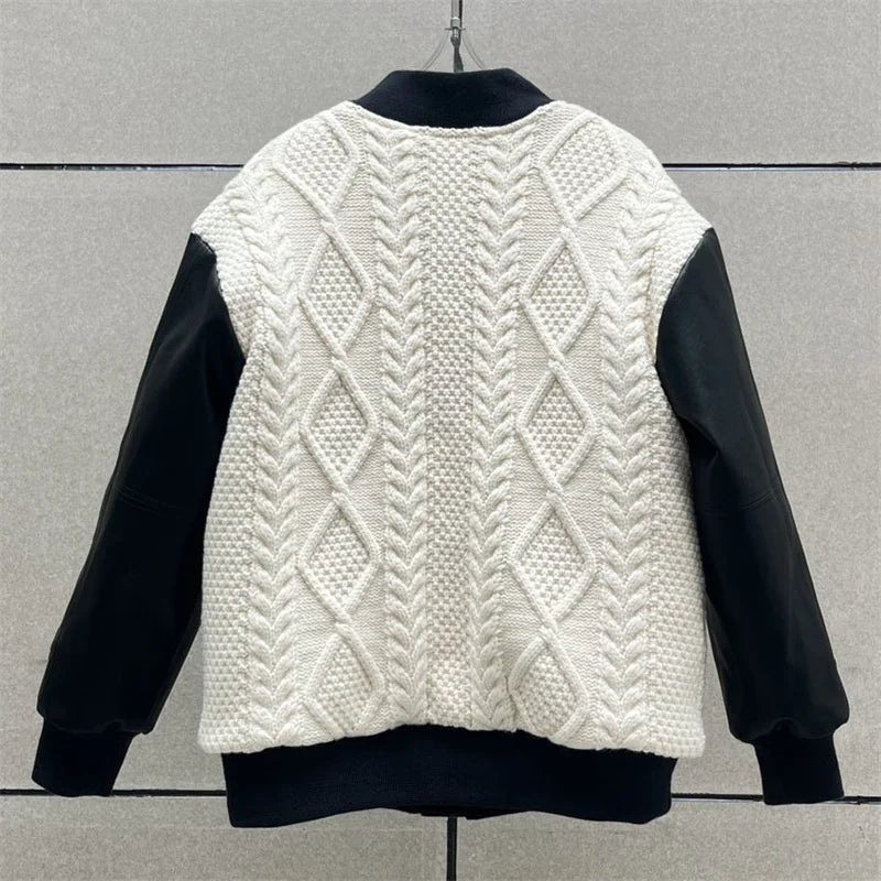 Knit-Panel Wool-Blend Coat