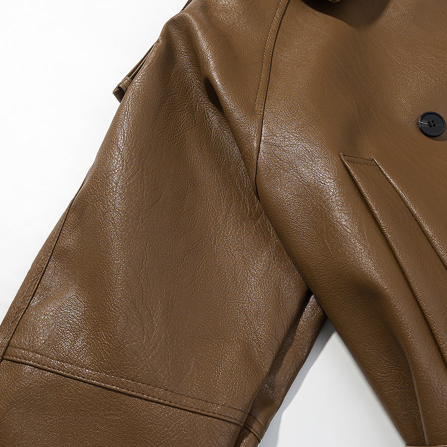 Lace-Up Faux-Leather Utility Jacket