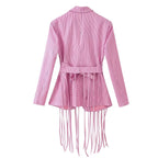 Striped Tassel-Belt Blazer