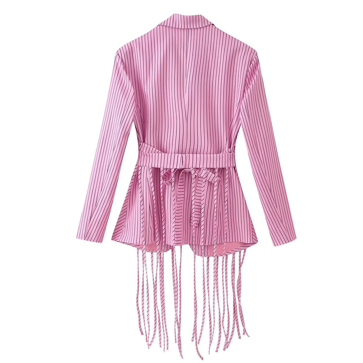 Striped Tassel-Belt Blazer