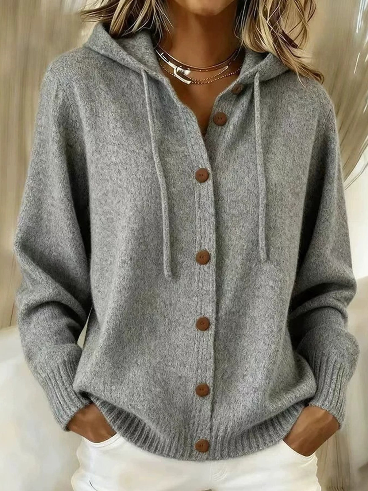 Hooded Button-Through Knit Cardigan Coat - view 5