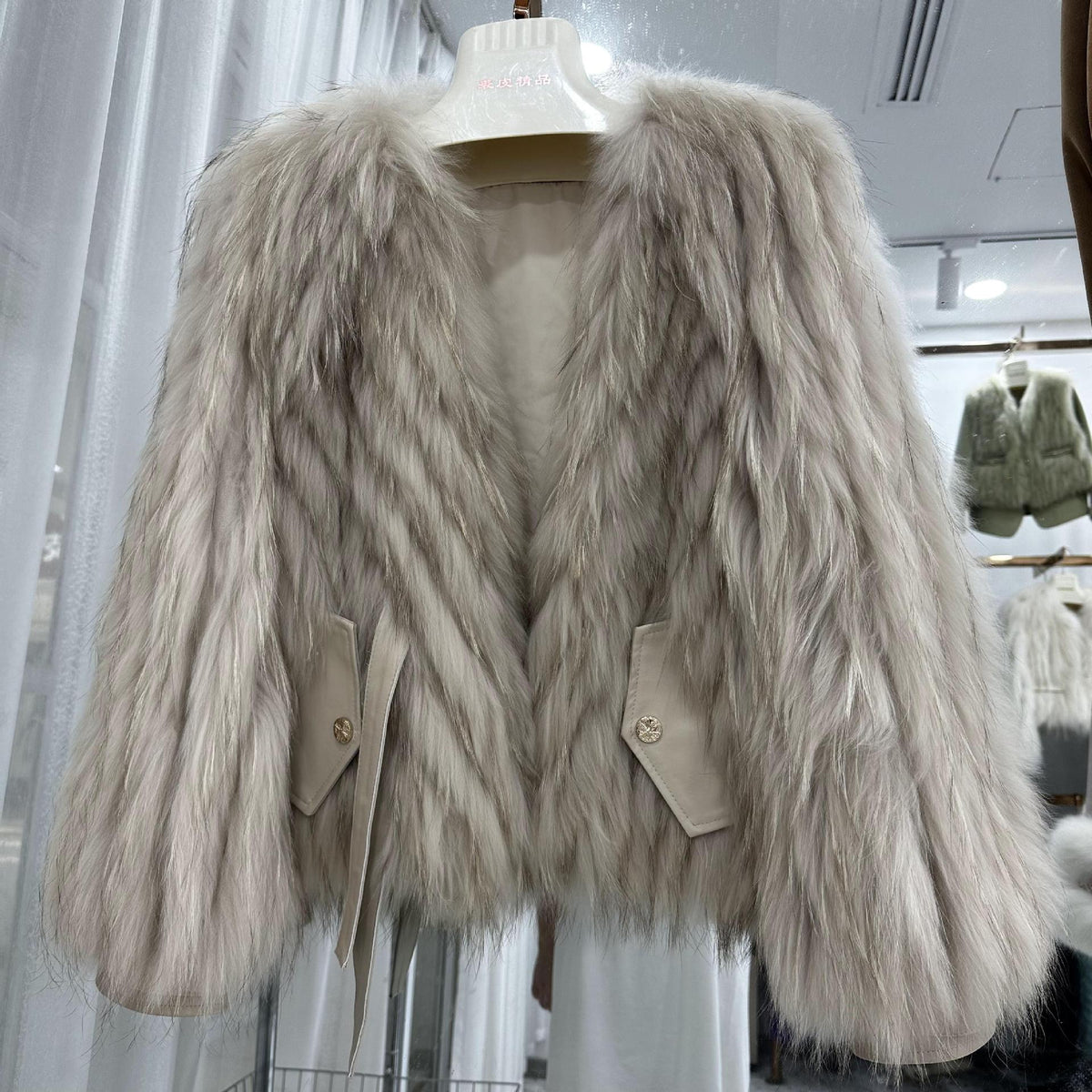Striped Raccoon-Fur Short Coat product image 13