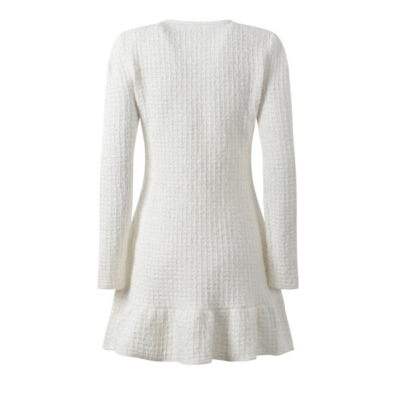 Robe croisée à col rond et manches longues