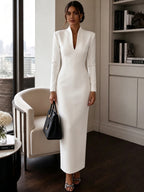 Stand-Collar V-Neck Evening Maxi Dress — product image 5