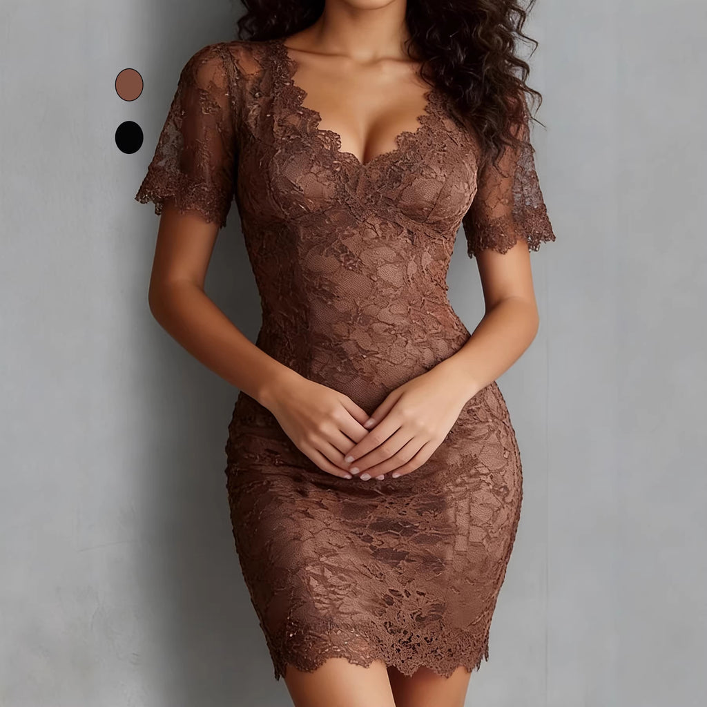 Robe moulante transparente en dentelle à col en V, ajustée amincissante