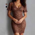 Robe moulante transparente en dentelle à col en V, ajustée amincissante