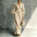 Robe décontractée unie à manches longues et à la taille cintrée
