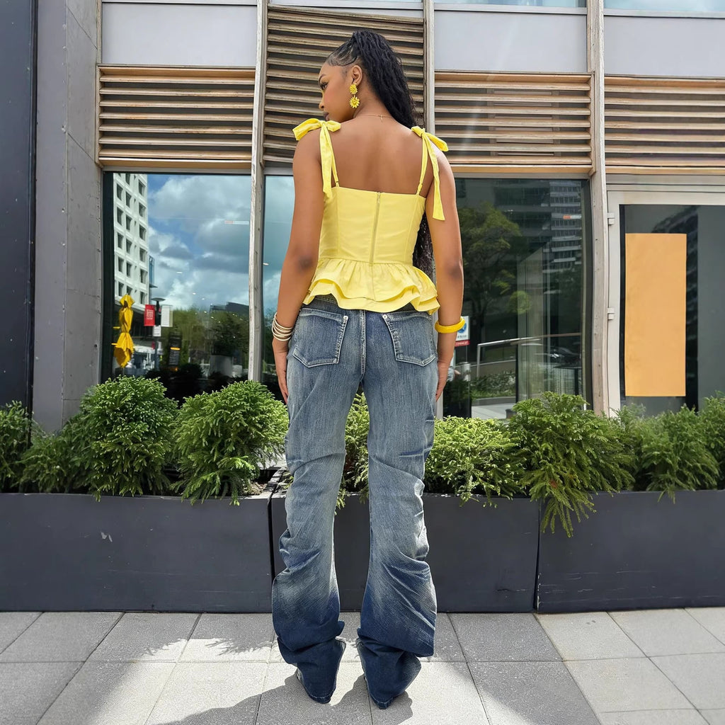 Pantalones Vaqueros Estilo Urbano Plisados con Efecto Bigote de Gato, de Corte Ajustado y Lavado Apilado