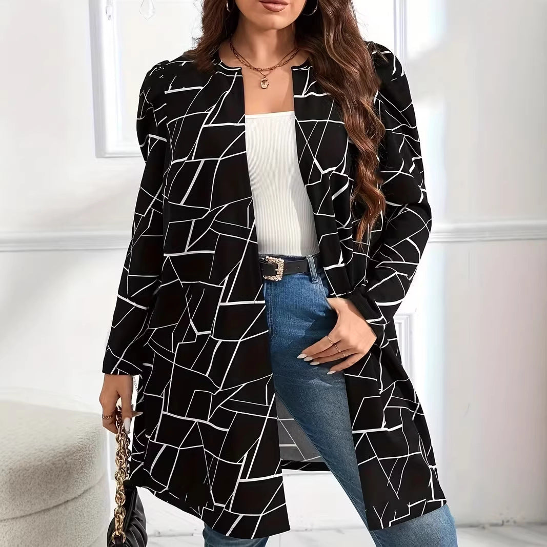 Plus-Size Printed Relaxed Cardigan