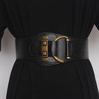 Gold-buckle waist belt in black