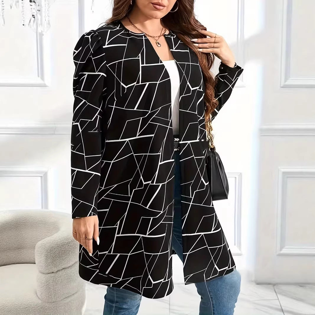 Plus-Size Printed Relaxed Cardigan