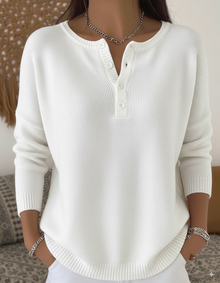 Pull en laine col V boutonné pour femme