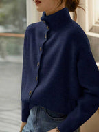 Stand-Collar Single-Button Knit Cardigan - view 9