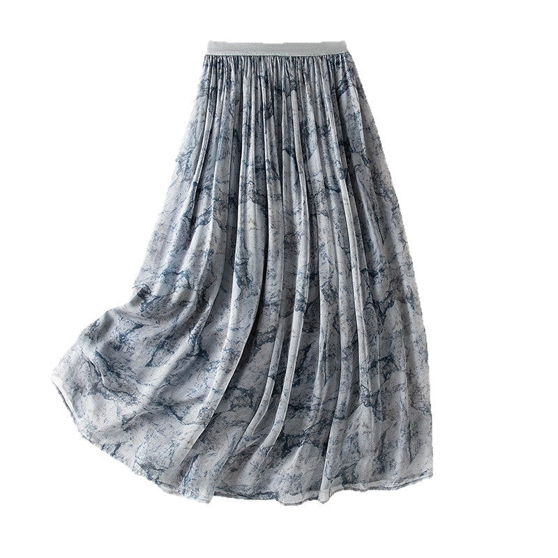 High-Waist Silk A-Line Midi Skirt