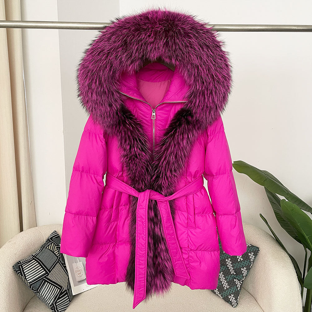 Hooded Down Jacket with Fox Fur Collar - view 3