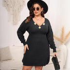 Crochet-Panel V-Neck Knit Dress