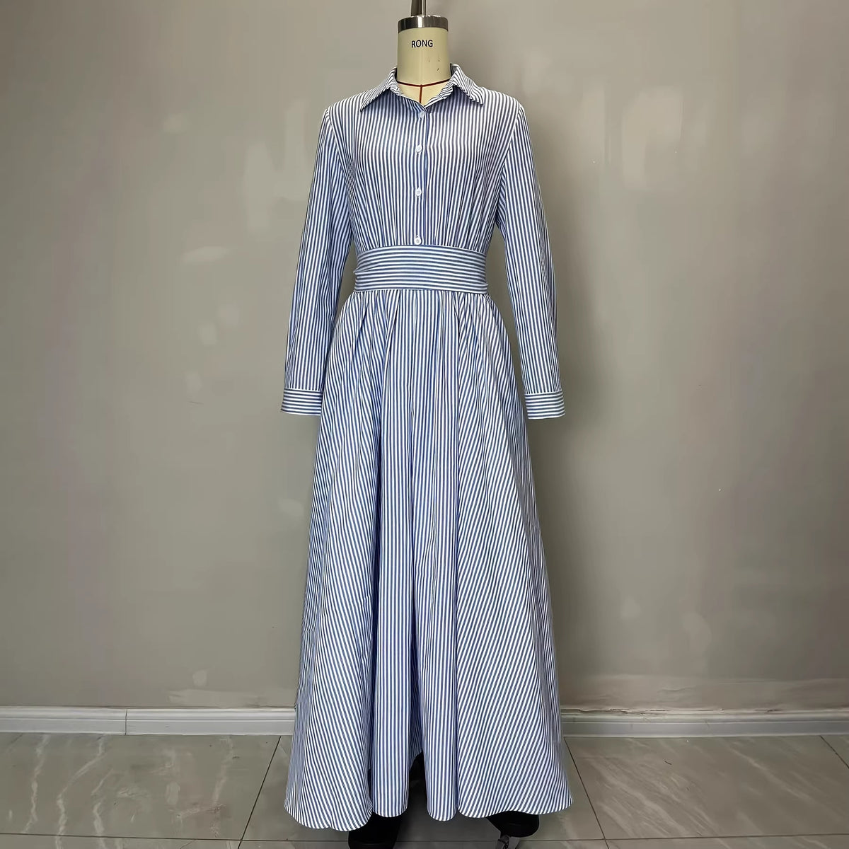 Striped Tie-Waist Shirt Dress
