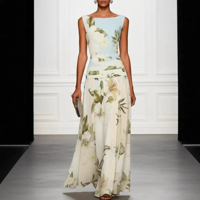 Floral Backless V-Neck Maxi Dress
