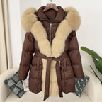 Hooded Down Jacket with Fox Fur Collar - view 22