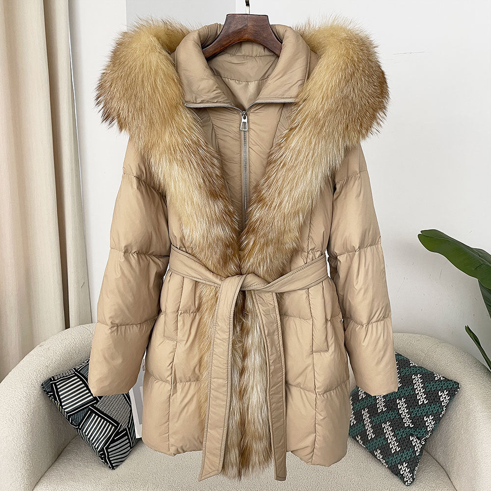 Hooded Down Jacket with Fox Fur Collar - view 13