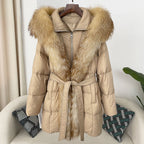 Hooded Down Jacket with Fox Fur Collar - view 13