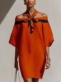 One-Shoulder Bow Mini Dress