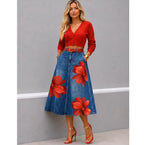 Floral Washed-Denim Midi Skirt — product image 14