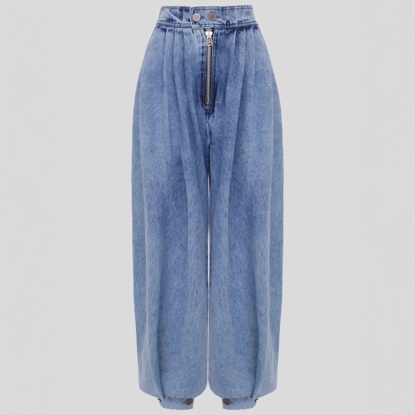 Jean taille haute à jambes zippées et nouées