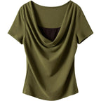 Faux T-shirt drapé en deux pièces à taille ajustée
