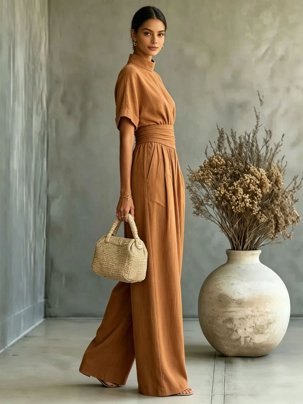 Mock-Neck Wide-Leg Jumpsuit