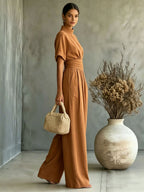 Mock-Neck Wide-Leg Jumpsuit
