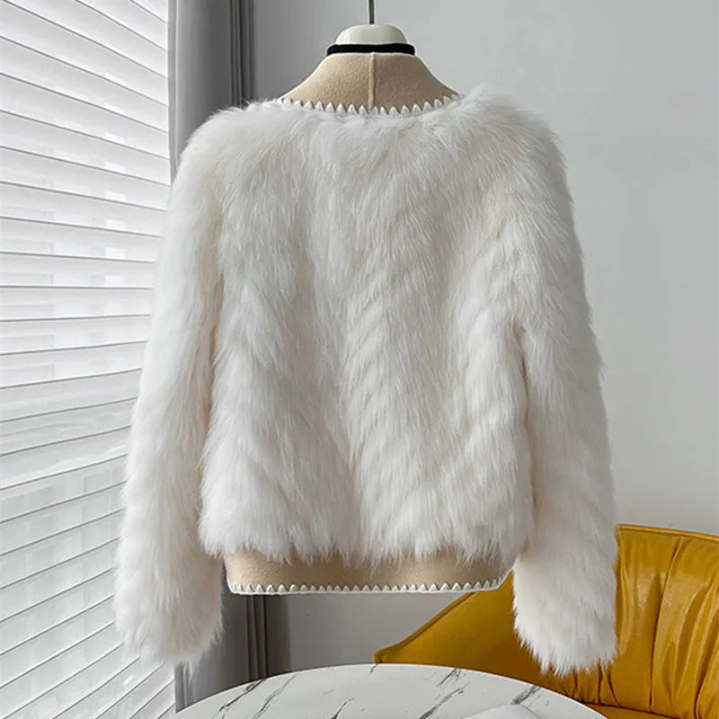 Double-Faced Short Coat with Fox Fur Trim - view 3