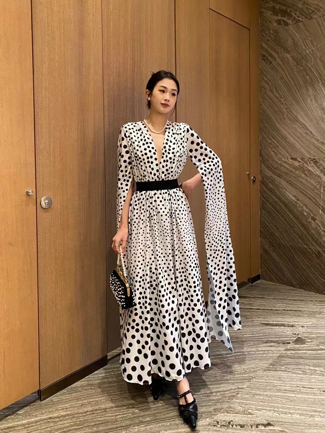 Polka-Dot Slit Maxi Dress — product image 1
